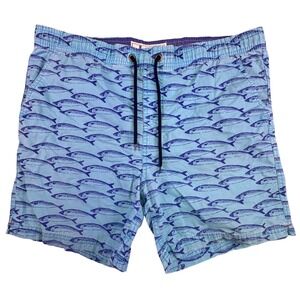 Boden London Men's Swim Trunks Size 32 Blue Mackerel Fish Board Shorts Nautical